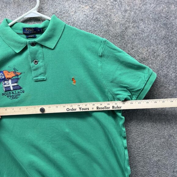 Polo Ralph Lauren Polo Shirt Mens Large Green Custom Flag Equestrian Embroidered - Picture 4 of 12